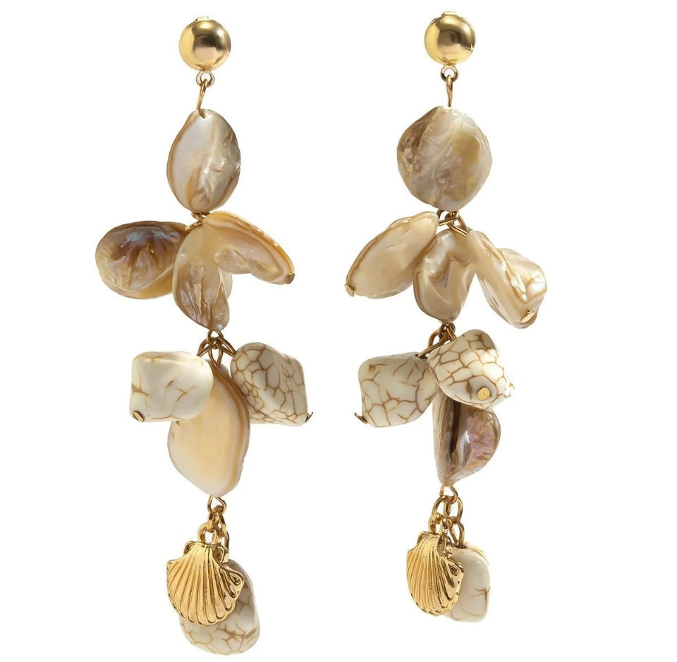 Natural Stone Beach Holiday Shell Gold Earrings