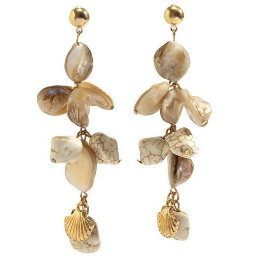 Natural Stone Beach Holiday Shell Gold Earrings
