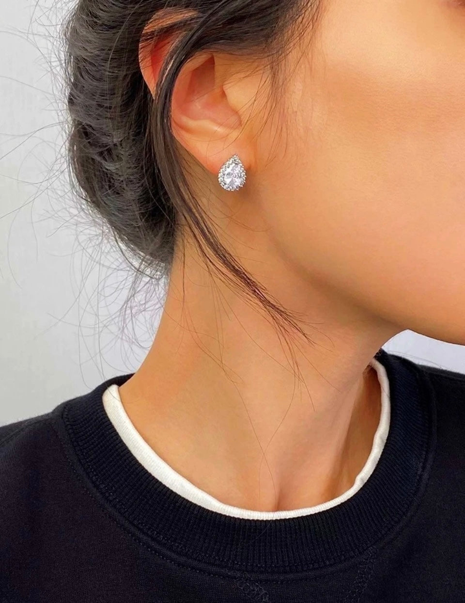 Crystal tear water drop stud earrings 925