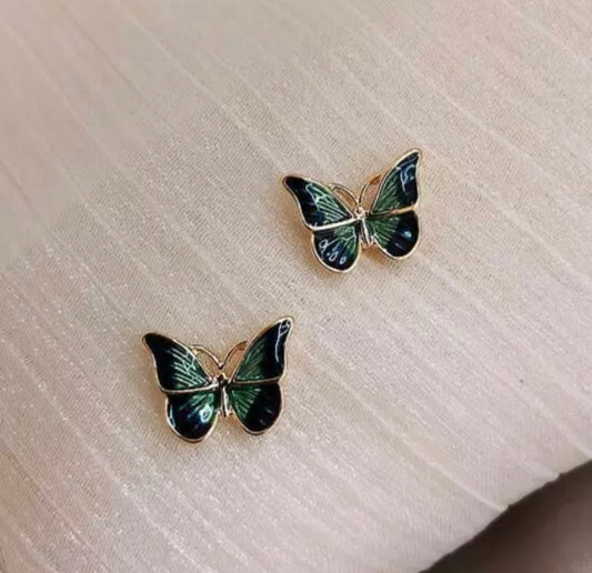Silver Emerald Butterfly Rose Gold Earrings