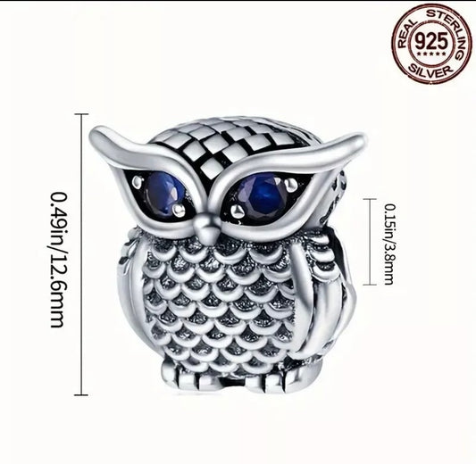 Cute Owl Charm For European Bracelets S925 Sterling Silver