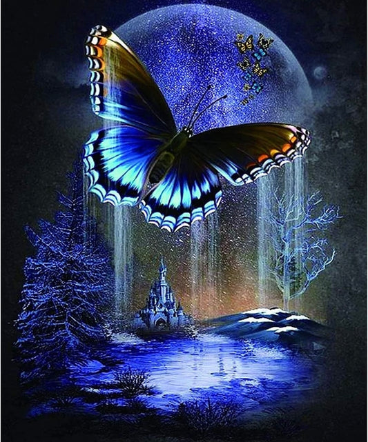 DIY 5D Diamond Art Painting Kits Full Drill, butterfly moon