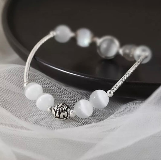 Silver Moonstone Opal Pearls Bracelet