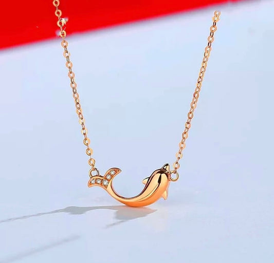 Crystal Rose Gold Dolphin Pendant Silver Necklace