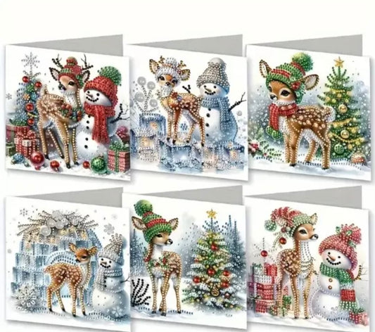 6pcs 5D DIY Diamond Art Reindeer and Snowman Christmas Greeting Card Kits