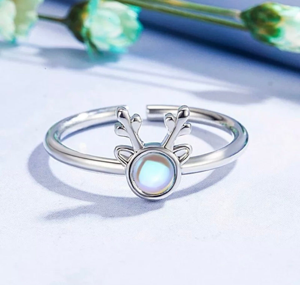 Christmas Elk Silver Adjustable Ring