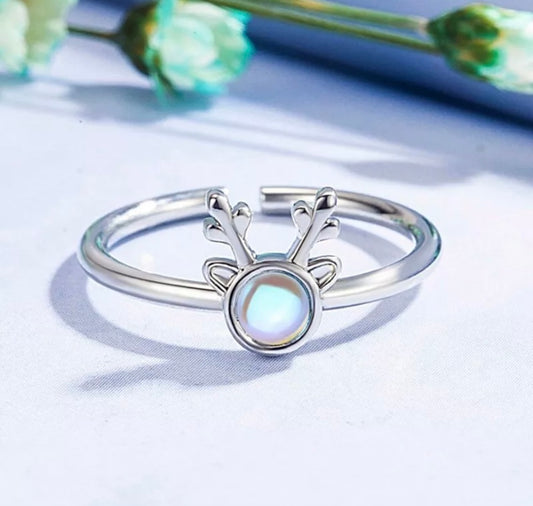 Christmas Elk Silver Adjustable Ring