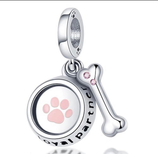 Sterling Silver Dog Bowl & Bone Bracelet Charm, S925