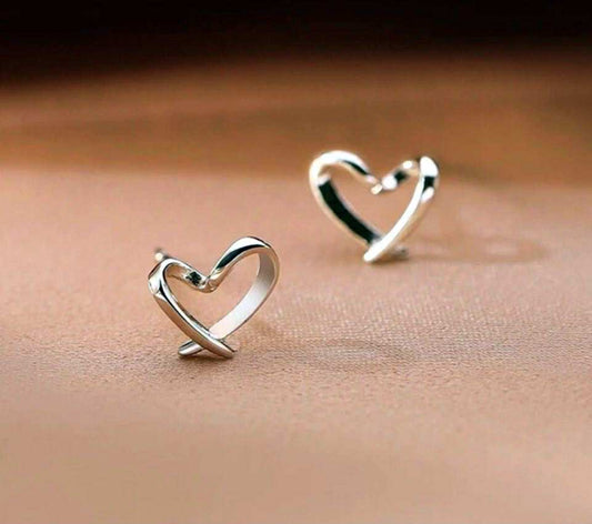 Silver Twist Knot Love Heart Stud Earrings